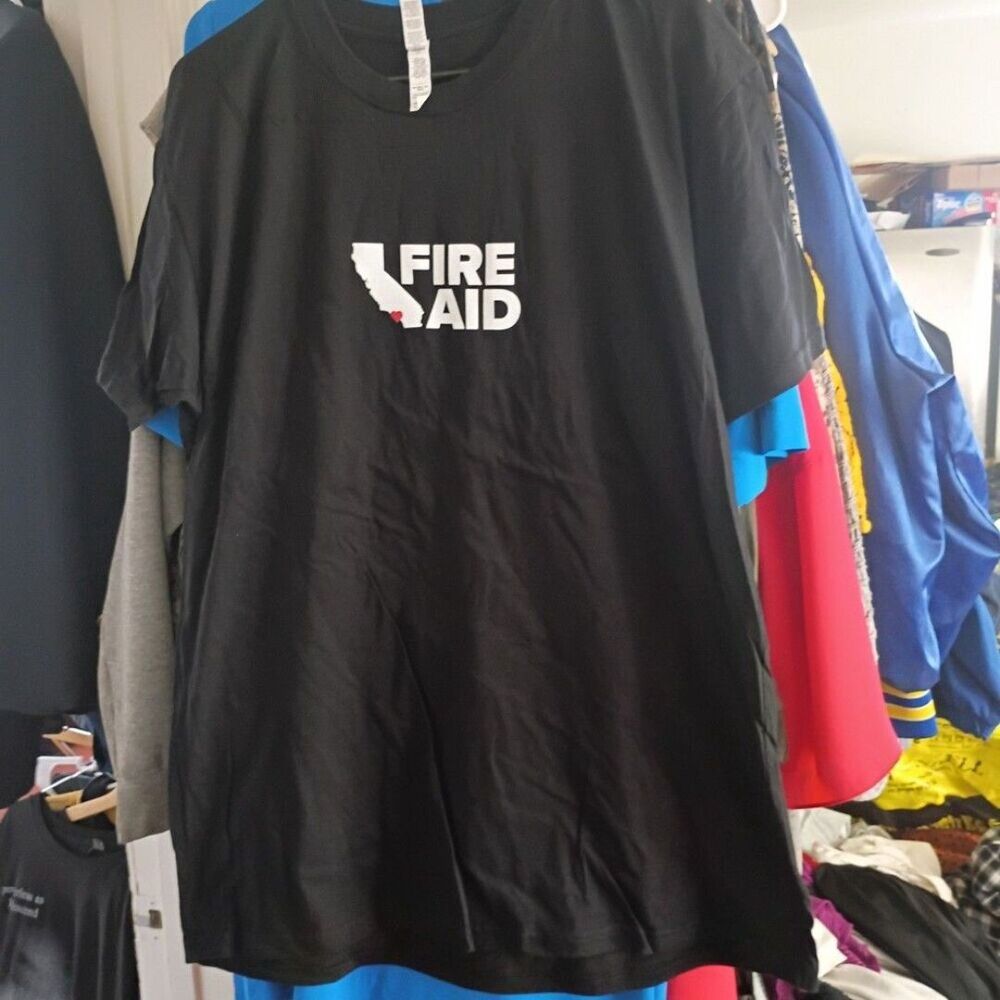 Fire aid 2025 yoshimoto Nara art graphic 2 sided tee black cotton size xl X-larg - Picture 2 of 6